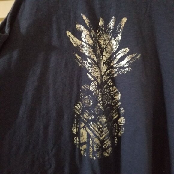 Sonoma Womens Navy Blue Sleeveless Tank Top With Gold Pineapple Print M Cotton/P - Picture 2 of 4